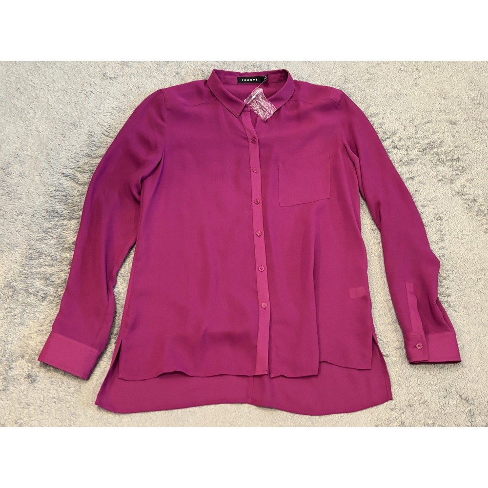 NWOT Trouve Blouse Womens XS Purple Button Down Long Sleeve Sheer Lightweight